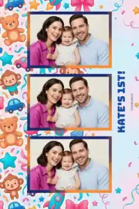 Variante format portrait 4x6, 3 photos et orientation paysage du design photobooth Colorful Toy Birthday Frame pour Miroir Magique