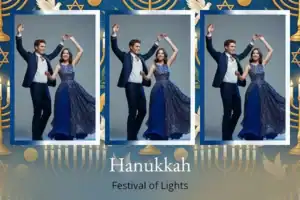 Variante format paysage 6x4, 3 photos et orientation portrait du design photobooth Traditional Hanukkah Lights pour Vivabox
