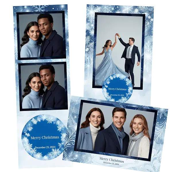 Design photobooth Blue Winter Snow Holiday pour Vivabox et Miroir