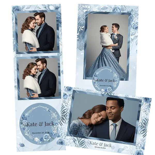 Design photobooth Dusty Blue Winter pour Vivabox et Miroir