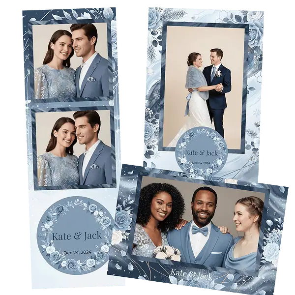 Design photobooth Dusty Blue Winter Wedding pour Vivabox et Miroir