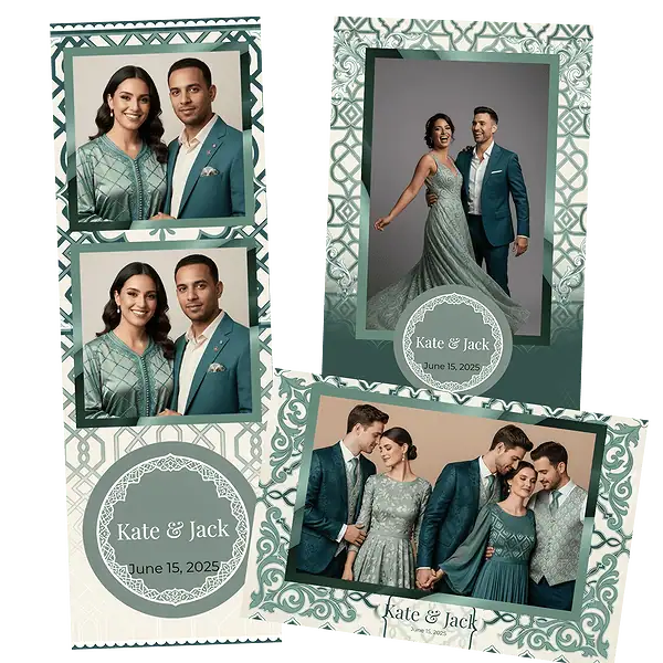 Design photobooth Geometric Teal Elegance pour Vivabox et Miroir