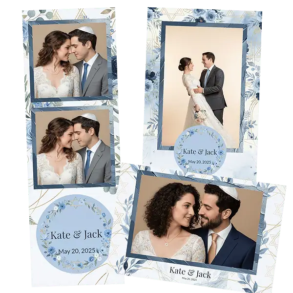 Design photobooth Elegant Blue Floral Jewish Wedding pour Vivabox et Miroir