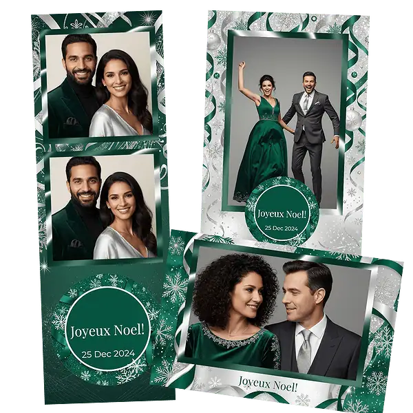 Design photobooth Emerald Green Silver Holiday pour Vivabox et Miroir
