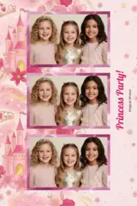 Variante format portrait 4x6, 3 photos et orientation paysage du design photobooth Pink Polka Dot Princess Party pour Miroir Magique