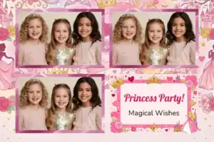 Variante format paysage 6x4, 3 photos et orientation paysage du design photobooth Pink Polka Dot Princess Party pour Vivabox