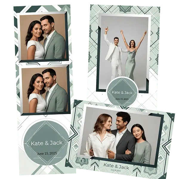 Design photobooth Modern Geometric Sage Celebration pour Vivabox et Miroir