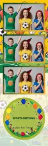 Variante bande 2x6, 3 photos et orientation paysage du design photobooth Green Grass Sports Birthday pour Vivabox