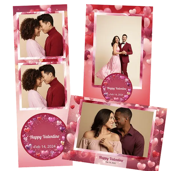 Design photobooth Pink 3d Hearts Valentine pour Vivabox et Miroir