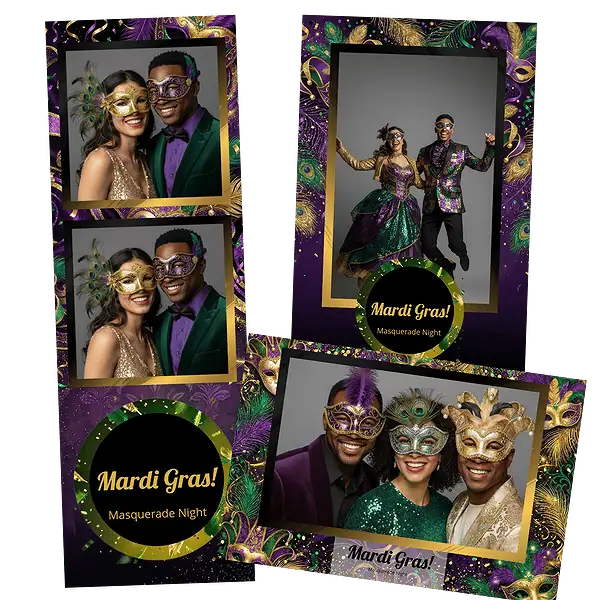 Design photobooth Mardi Gras Masquerade Night pour Vivabox et Miroir