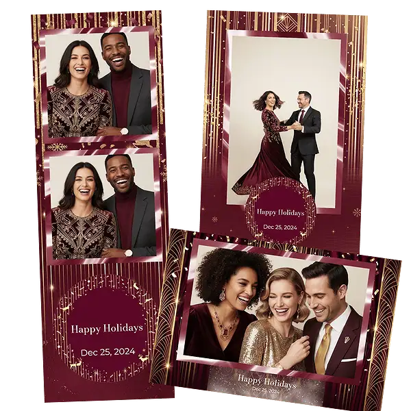 Design photobooth Glamorous Burgundy Gold Holiday pour Vivabox et Miroir