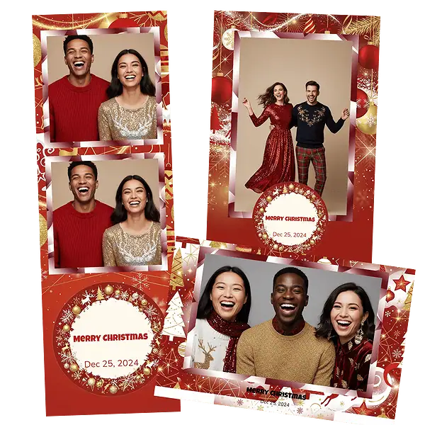 Design photobooth Red Gold Festive Ornament Holiday pour Vivabox et Miroir