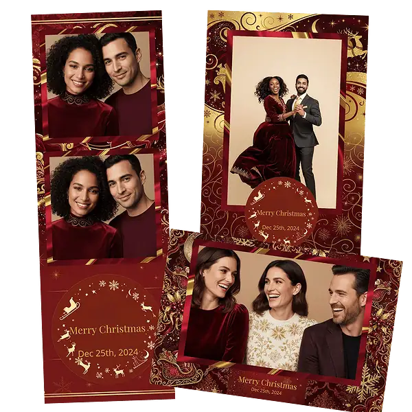 Design photobooth Crimson Gold Sleigh Christmas pour Vivabox et Miroir