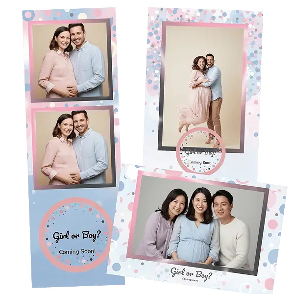 Design photobooth Pastel Confetti Gender Reveal pour Vivabox et Miroir