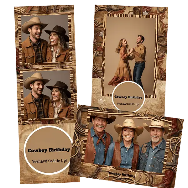 Design photobooth Brown Wood Western Birthday pour Vivabox et Miroir