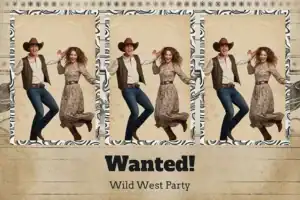 Variante format paysage 6x4, 3 photos et orientation portrait du design photobooth Western Wanted Poster pour Vivabox