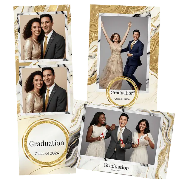 Design photobooth Elegant Gold Marble Graduation pour Vivabox et Miroir