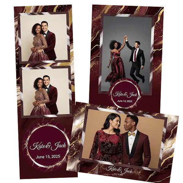 Design photobooth Elegant Burgundy Gold Marble pour Vivabox et Miroir