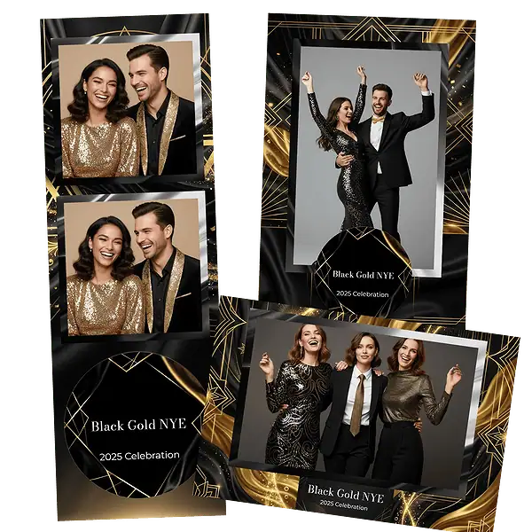 Design photobooth Black Gold Nightclub Nye pour Vivabox et Miroir