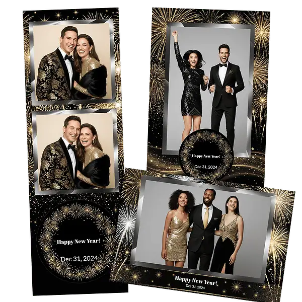 Design photobooth Black Gold Fireworks Celebration pour Vivabox et Miroir