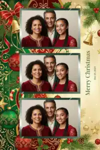 Variante format portrait 4x6, 3 photos et orientation paysage du design photobooth Red Green Ornament Christmas Booth pour Miroir Magique