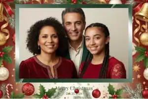 Variante format paysage 6x4, 1 photo et orientation paysage du design photobooth Red Green Ornament Christmas Booth pour Vivabox