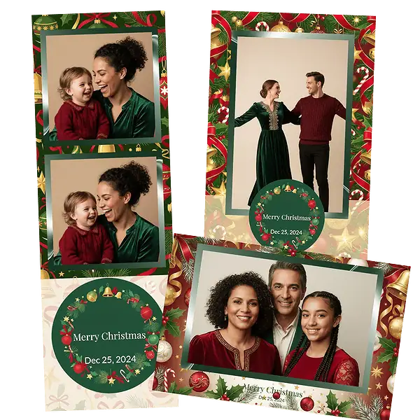 Design photobooth Red Green Ornament Christmas Booth pour Vivabox et Miroir