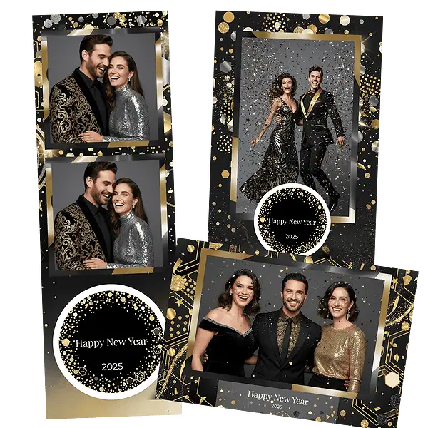 Design photobooth Black Gold Confetti Glam pour Vivabox et Miroir