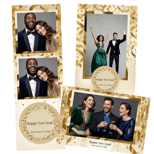 Design photobooth Glamorous Gold Ribbons pour Vivabox et Miroir