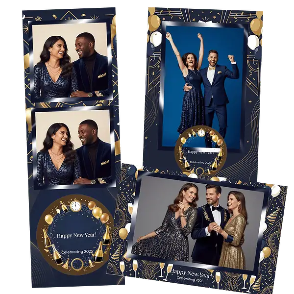 Design photobooth Elegant Navy Gold New Year pour Vivabox et Miroir