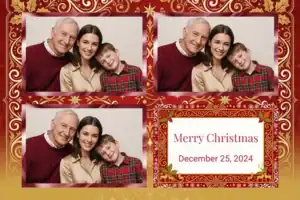 Variante format paysage 6x4, 3 photos et orientation paysage du design photobooth Green Holly Christmas Confetti pour Vivabox