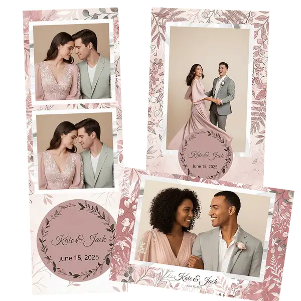 Design photobooth Romantic Pink Botanical pour Vivabox et Miroir