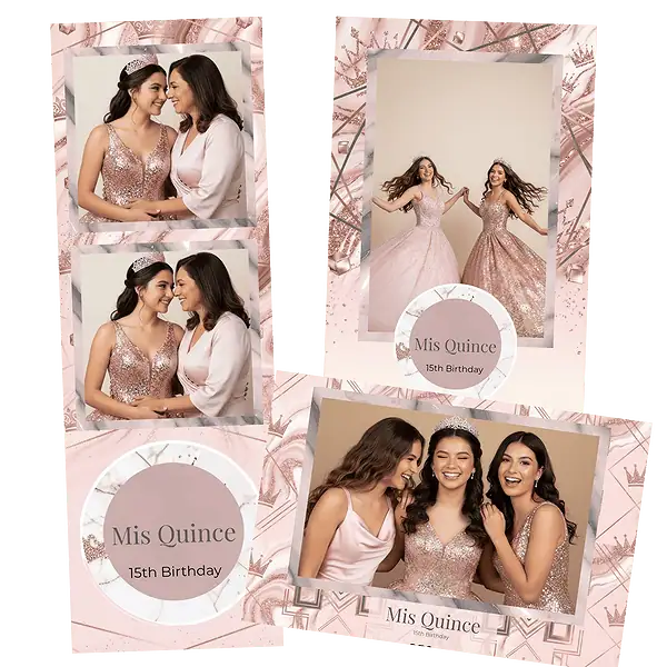 Design photobooth Rose Gold Marble Quinceaera pour Vivabox et Miroir