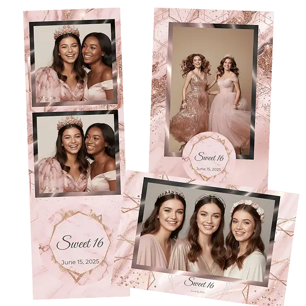 Design photobooth Pink Marble Rose Gold Glamour pour Vivabox et Miroir