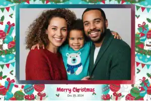 Variante format paysage 6x4, 1 photo et orientation paysage du design photobooth Blue Tropical Christmas Cartoon pour Vivabox