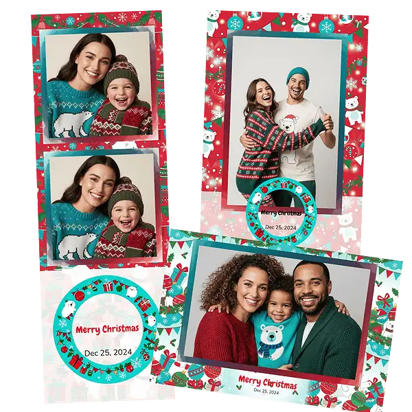 Design photobooth Blue Tropical Christmas Cartoon pour Vivabox et Miroir