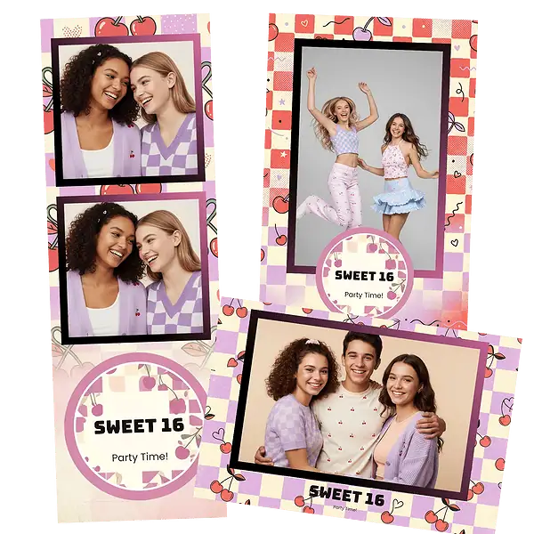 Design photobooth Retro Cherry Checkerboard pour Vivabox et Miroir