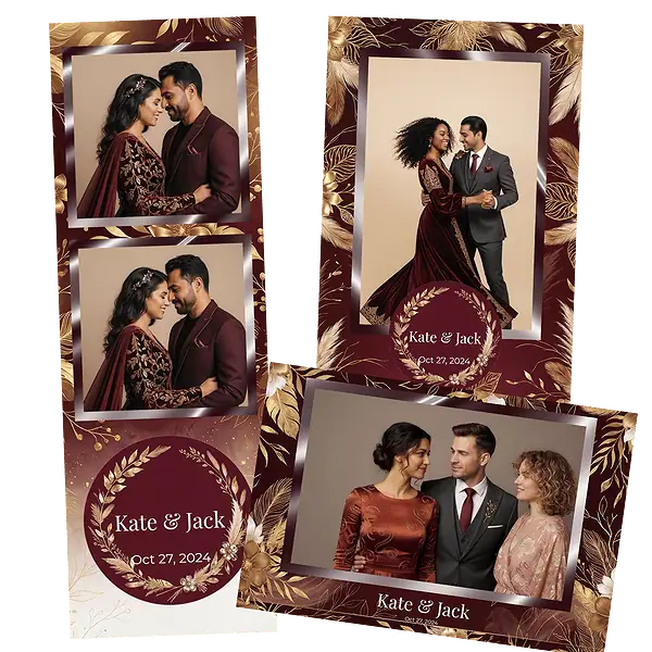 Design photobooth Burgundy Gold Boho Wedding pour Vivabox et Miroir