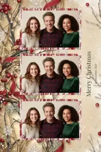 Variante format portrait 4x6, 3 photos et orientation paysage du design photobooth Rustic Winter Berry pour Miroir Magique