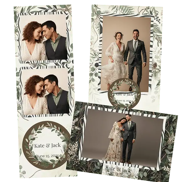 Design photobooth Rustic Greenery Botanical Wedding pour Vivabox et Miroir