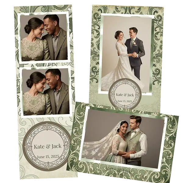 Design photobooth Sage Green Vintage Baroque pour Vivabox et Miroir