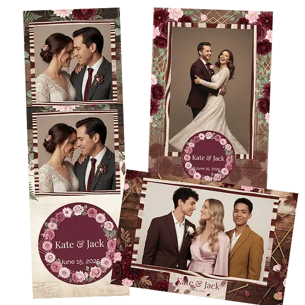 Design photobooth Rustic Burgundy Floral Wedding pour Vivabox et Miroir
