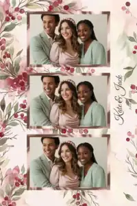 Variante format portrait 4x6, 3 photos et orientation paysage du design photobooth Watercolor Berry Wreath pour Miroir Magique