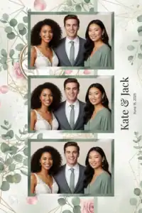 Variante format portrait 4x6, 3 photos et orientation paysage du design photobooth Geometric Eucalyptus Wedding pour Miroir Magique