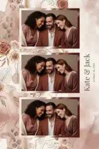 Variante format portrait 4x6, 3 photos et orientation paysage du design photobooth Dusty Rose Boho Floral pour Miroir Magique
