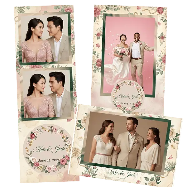 Design photobooth Romantic Pink Floral Wedding pour Vivabox et Miroir