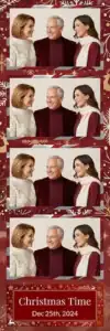 Variante bande 2x6, 4 photos et orientation paysage du design photobooth Red Wood Christmas Glitter pour Vivabox