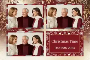 Variante format paysage 6x4, 3 photos et orientation paysage du design photobooth Red Wood Christmas Glitter pour Vivabox