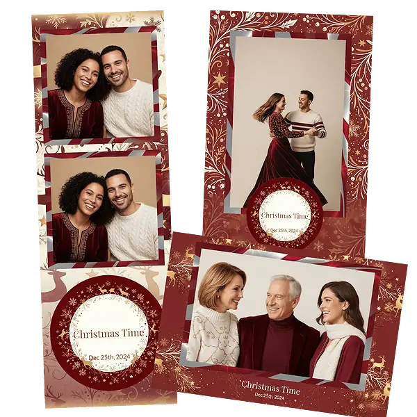 Design photobooth Red Wood Christmas Glitter pour Vivabox et Miroir