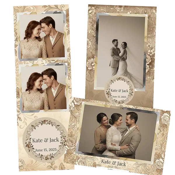 Design photobooth Sepia Floral Romance pour Vivabox et Miroir